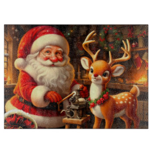 Cute Santa and Reindeer  Cutting Board
