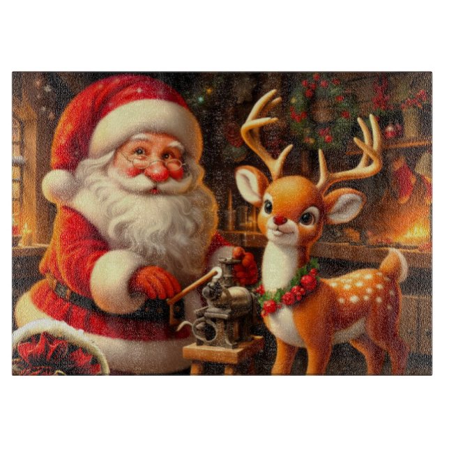 Cute Santa and Reindeer  Cutting Board (Front)