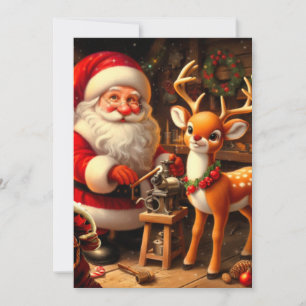 Cute Santa and Reindeer Holiday Card
