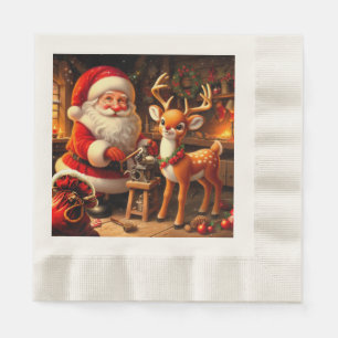 Cute Santa and Reindeer Napkin