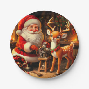 Cute Santa and Reindeer Paper Plate