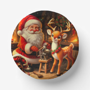 Cute Santa and Reindeer  Paper Plate
