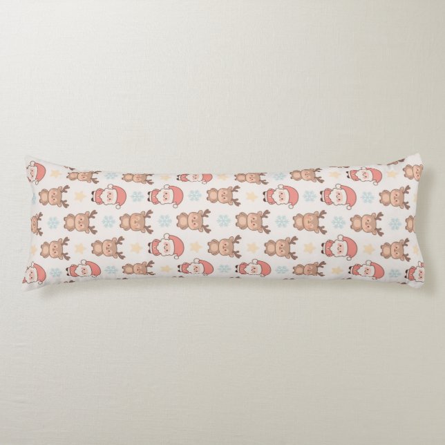 Cute Santa and Reindeer Pattern Body Cushion (Front)