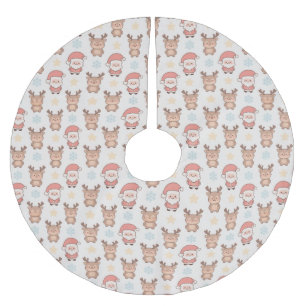 Cute Santa and Reindeer Pattern Brushed Polyester Tree Skirt