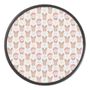 Cute Santa and Reindeer Pattern Hockey Puck