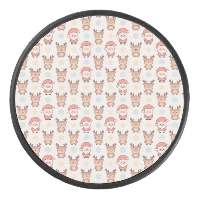 Cute Santa and Reindeer Pattern Hockey Puck (Front)
