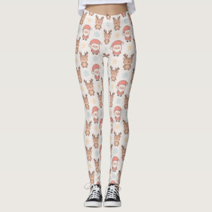 Cute Santa and Reindeer Pattern Leggings
