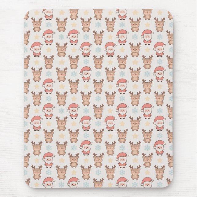 Cute Santa and Reindeer Pattern Mouse Mat (Front)