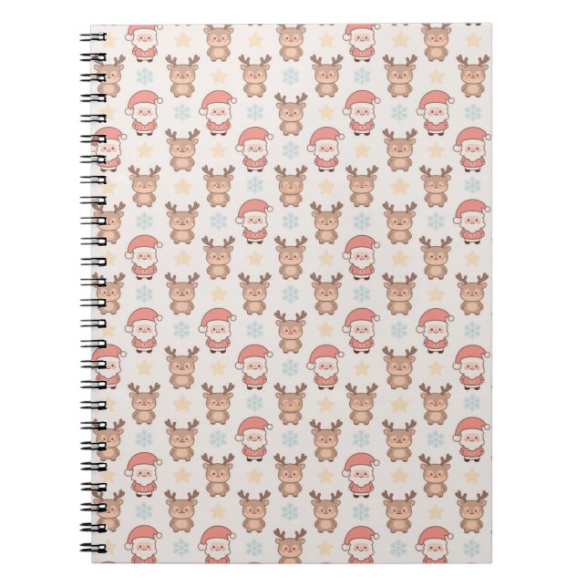 Cute Santa and Reindeer Pattern Notebook (Front)