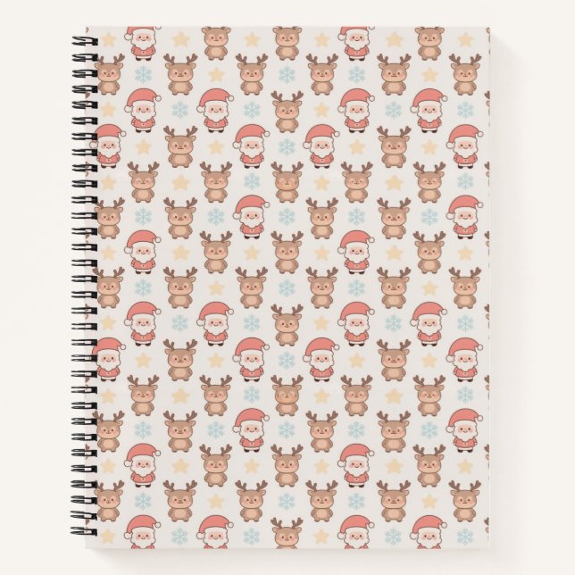 Cute Santa and Reindeer Pattern Notebook (Front)