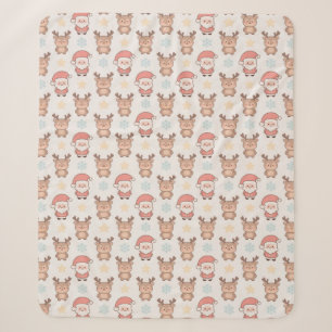 Cute Santa and Reindeer Pattern Sherpa Blanket