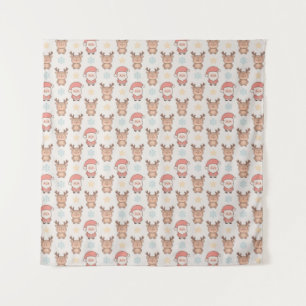 Cute Santa and Reindeer Pattern Tapestry