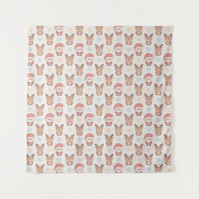 Cute Santa and Reindeer Pattern Tapestry (Front)