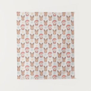 Cute Santa and Reindeer Pattern Tapestry