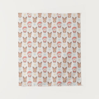 Cute Santa and Reindeer Pattern Tapestry