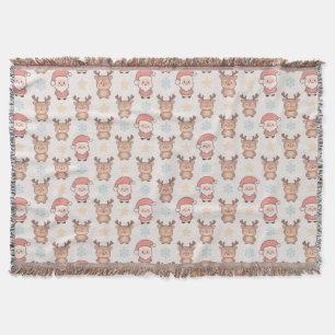 Cute Santa and Reindeer Pattern Throw Blanket