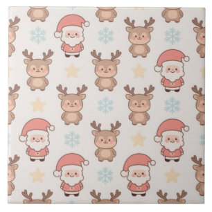 Cute Santa and Reindeer Pattern Tile