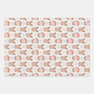 Cute Santa and Reindeer Pattern Wrapping Paper Sheet