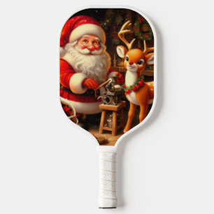 Cute Santa and Reindeer Pickleball Paddle