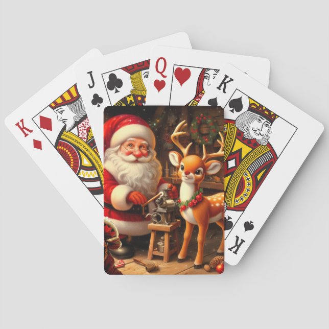 Cute Santa and Reindeer  Playing Cards (Back)