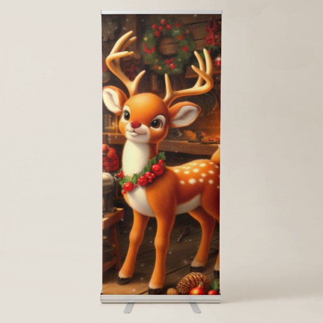 Cute Santa and Reindeer  Retractable Banner (Front)