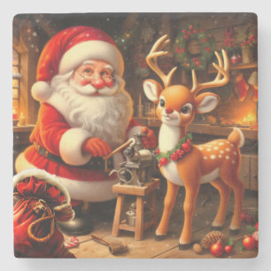 Cute Santa and Reindeer  Stone Coaster