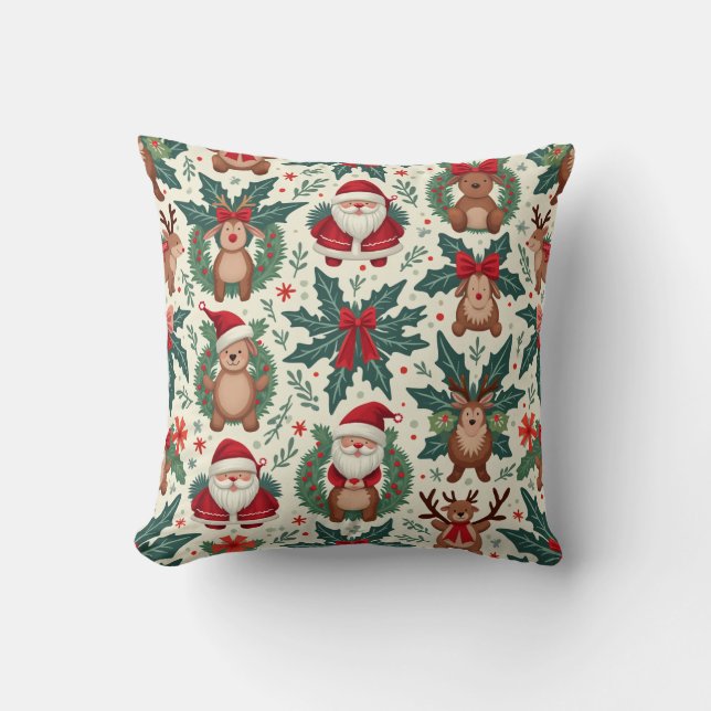Cute Santa and Rudolph Christmas cushion (Front)