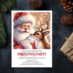 Cute Santa and Rudolph Christmas Family Fun Party  Invitation
