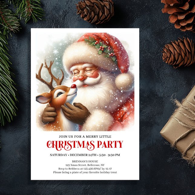 Cute Santa and Rudolph Christmas Party Gathering  Invitation (Cute Santa and Rudolph Christmas Party Gathering Invitation

)