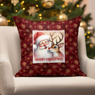 Cute Santa and Rudolph Christmas Pillow Home Decor