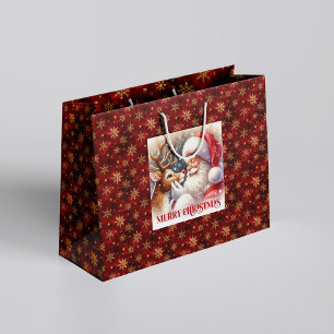 Cute Santa and Rudolph Classic Christmas Gift Bag