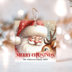 Cute Santa and Rudolph Festive Holiday Gift Tags