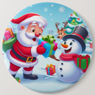 Cute Santa and Snowman 6 Cm Round Badge