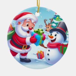 Cute Santa and Snowman  Ceramic Tree Decoration