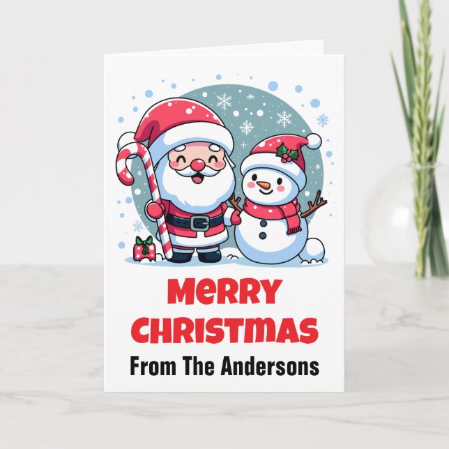Cute Santa And Snowman Christmas Custom Card (Front)