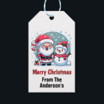 Cute Santa And Snowman Christmas Custom Gift Tags<br><div class="desc">A cute whimsical Christmas illustration featuring a jolly Santa wearing his traditional red and white suit and hat, sporting a big white beard and a red nose. He is holding a big red and white striped candy cane and is standing next to a happy snowman. The snowman is also wearing...</div>