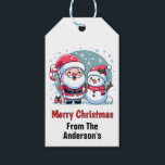 Cute Santa And Snowman Christmas Custom Gift Tags<br><div class="desc">A cute whimsical Christmas illustration featuring a jolly Santa wearing his traditional red and white suit and hat, sporting a big white beard and a red nose. He is holding a big red and white striped candy cane and is standing next to a happy snowman. The snowman is also wearing...</div>