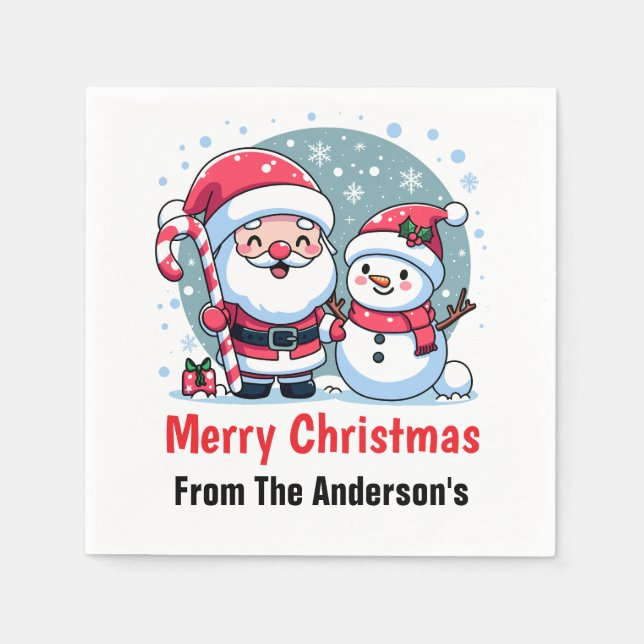 Cute Santa And Snowman Christmas Custom Napkin (Front)
