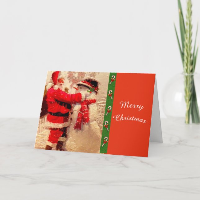 Cute Santa and Snowman Christmas Greeting Card (Front)