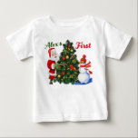 Cute Santa and snowman Christmas T-shirt<br><div class="desc">Cute Santa and snowman Christmas T-shirt with a beautiful Christmas tree at the centre. The Santa can be seen peeping and the snowman is busy ice skating.</div>