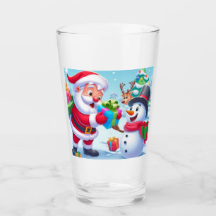 Cute Santa and Snowman Glass