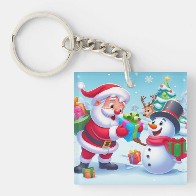 Cute Santa and Snowman  Key Ring (Front)