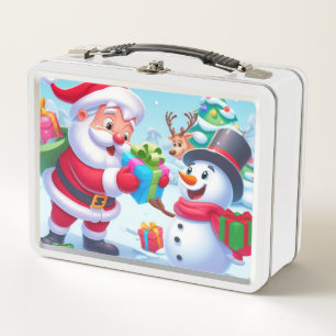 Cute Santa and Snowman Metal Lunch Box