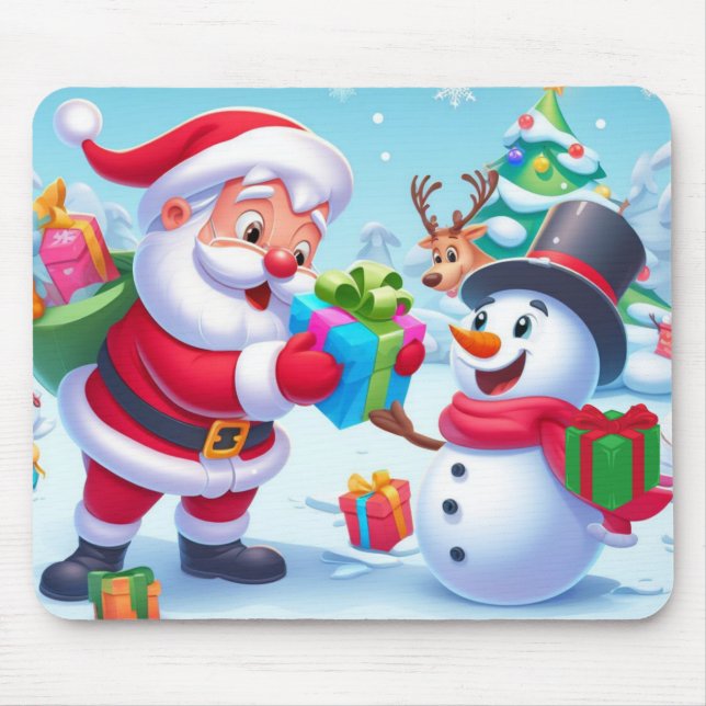 Cute Santa and Snowman  Mouse Mat (Front)