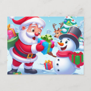 Cute Santa and Snowman Postcard