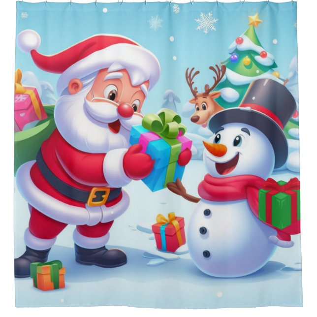 Cute Santa and Snowman  Shower Curtain (Front)