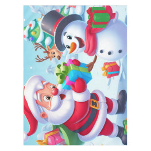 Cute Santa and Snowman Tablecloth