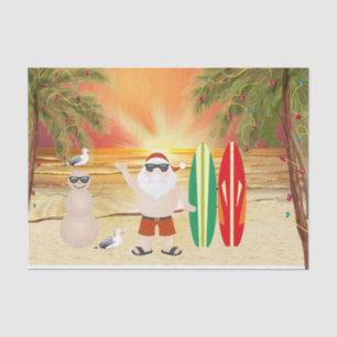 Cute Santa and Surfboards Beach Surfing Christmas Tissue Paper