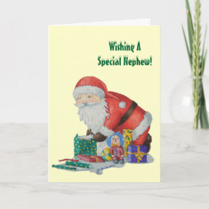 Cute santa and toys wrapping Christmas gifts Holiday Card
