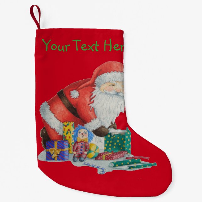 Cute santa and toys wrapping Christmas gifts Small Christmas Stocking (Front)